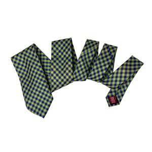 Chaps Mens Silk Necktie Lime Green Navy Blue Gingham Check Plaid Hand Made Tie